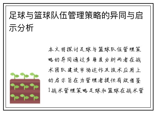 足球与篮球队伍管理策略的异同与启示分析